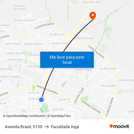 Avenida Brasil, 3150 to Faculdade Ingá map