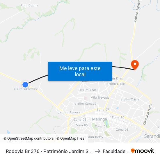 Rodovia Br 376 - Patrimônio Jardim São Domingos to Faculdade Ingá map