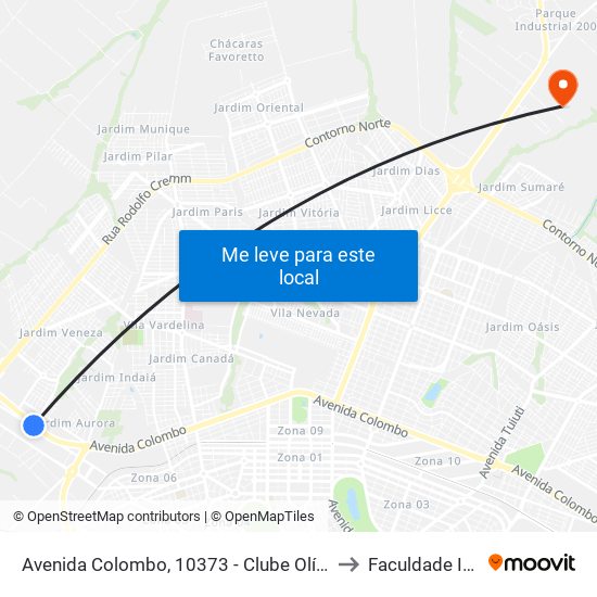 Avenida Colombo, 10373 - Clube Olímpico to Faculdade Ingá map