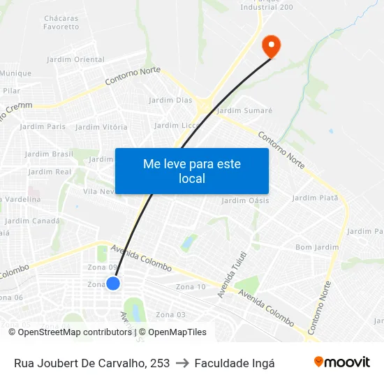 Rua Joubert De Carvalho, 253 to Faculdade Ingá map