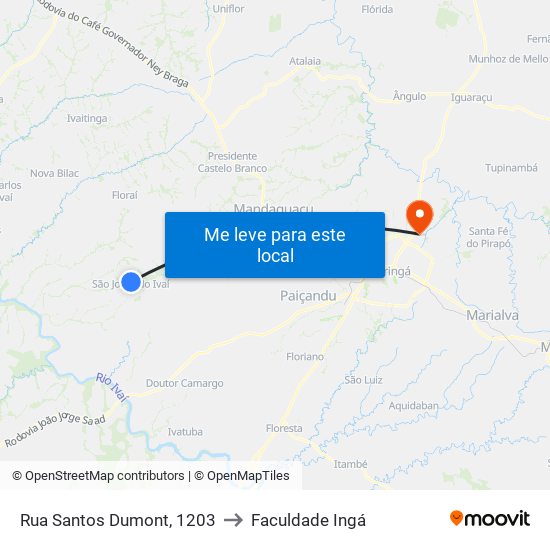 Rua Santos Dumont, 1203 to Faculdade Ingá map