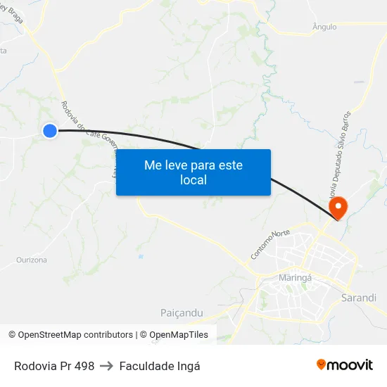 Rodovia Pr 498 to Faculdade Ingá map