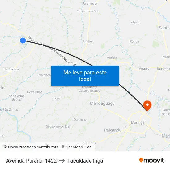 Avenida Paraná, 1422 to Faculdade Ingá map