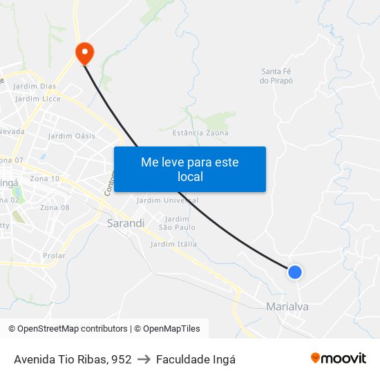 Avenida Tio Ribas, 952 to Faculdade Ingá map