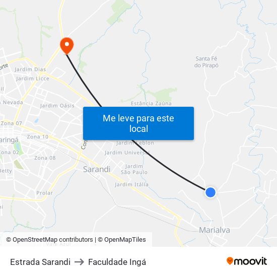 Estrada Sarandi to Faculdade Ingá map