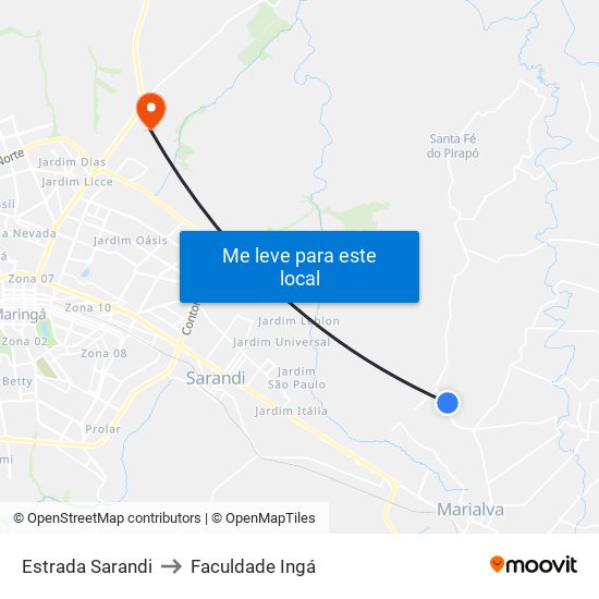Estrada Sarandi to Faculdade Ingá map