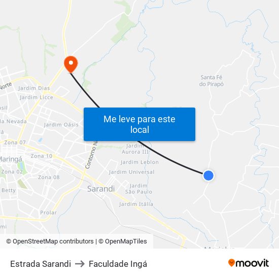 Estrada Sarandi to Faculdade Ingá map