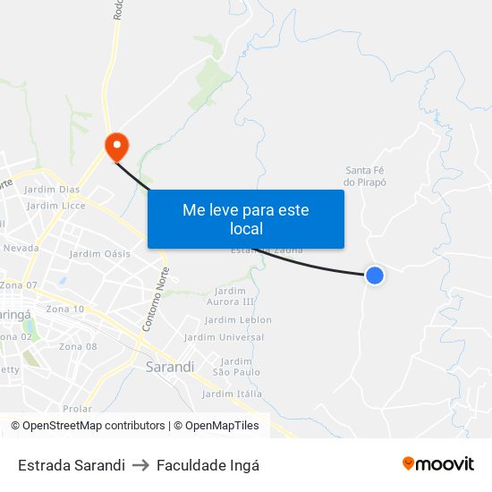 Estrada Sarandi to Faculdade Ingá map