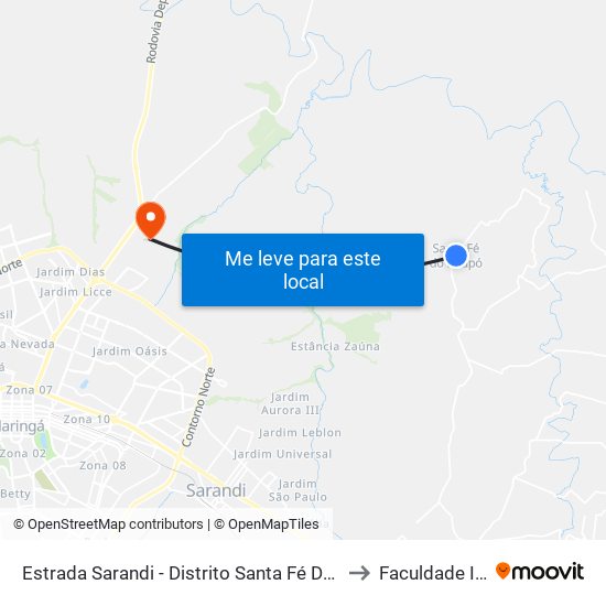 Estrada Sarandi - Distrito Santa Fé Do Pirapó to Faculdade Ingá map