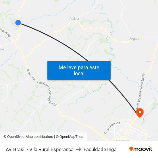 Av. Brasil - Vila Rural Esperança to Faculdade Ingá map