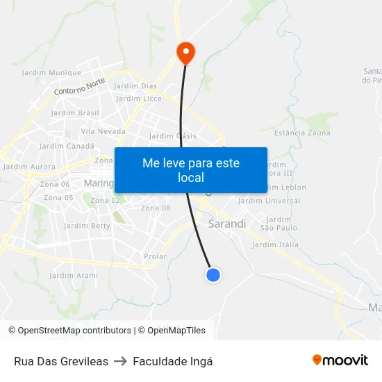 Rua Das Grevileas to Faculdade Ingá map