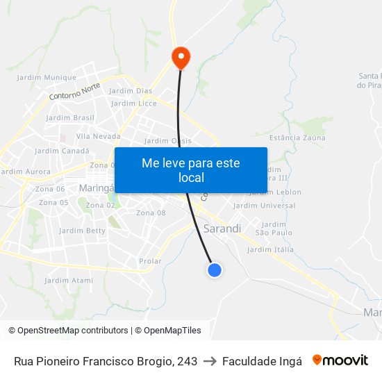 Rua Pioneiro Francisco Brogio, 243 to Faculdade Ingá map