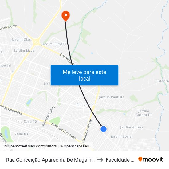 Rua Conceição Aparecida De Magalhães, 200 to Faculdade Ingá map