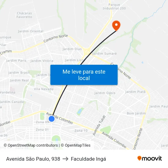 Avenida São Paulo, 938 to Faculdade Ingá map