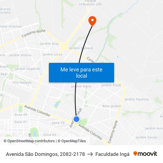 Avenida São Domingos, 2082-2178 to Faculdade Ingá map