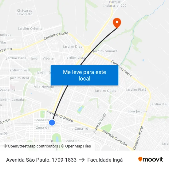 Avenida São Paulo, 1709-1833 to Faculdade Ingá map