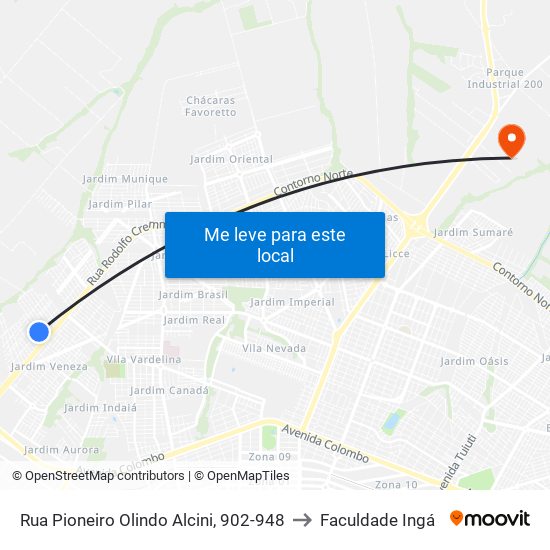 Rua Pioneiro Olindo Alcini, 902-948 to Faculdade Ingá map
