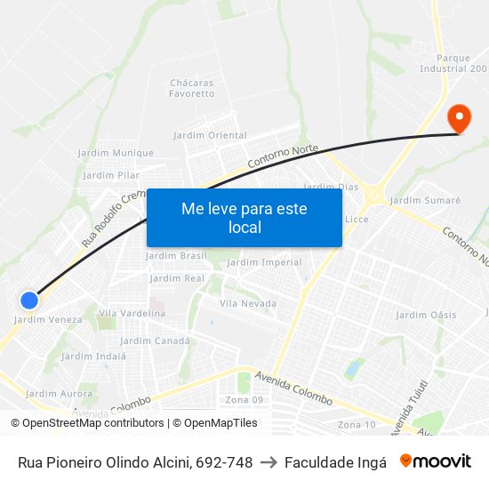 Rua Pioneiro Olindo Alcini, 692-748 to Faculdade Ingá map