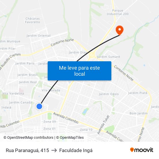Rua Paranaguá, 415 to Faculdade Ingá map