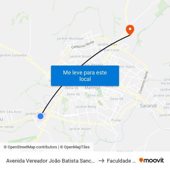 Avenida Vereador João Batista Sanches, 1057 to Faculdade Ingá map