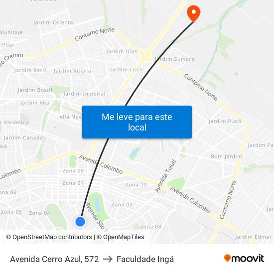 Avenida Cerro Azul, 572 to Faculdade Ingá map