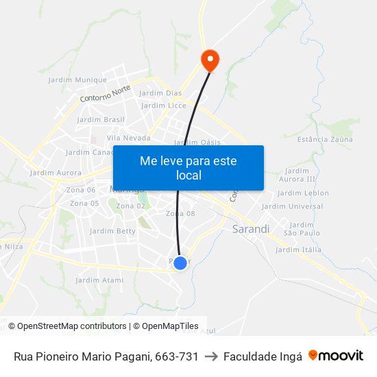 Rua Pioneiro Mario Pagani, 663-731 to Faculdade Ingá map