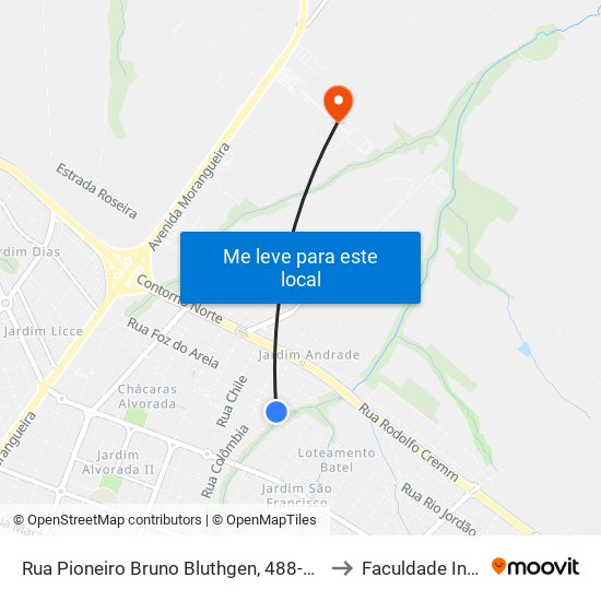 Rua Pioneiro Bruno Bluthgen, 488-548 to Faculdade Ingá map