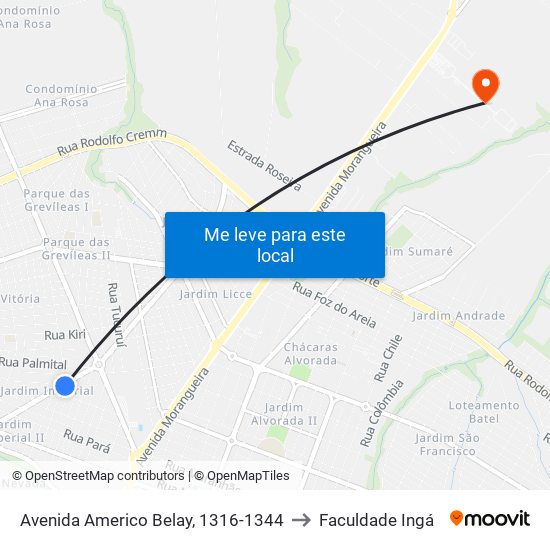 Avenida Americo Belay, 1316-1344 to Faculdade Ingá map