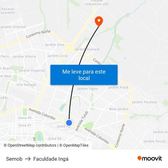 Semob to Faculdade Ingá map