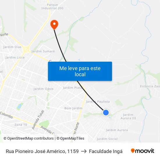 Rua Pioneiro José Américo, 1159 to Faculdade Ingá map