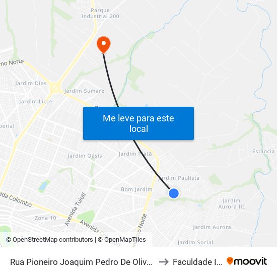 Rua Pioneiro Joaquim Pedro De Oliveira, 107 to Faculdade Ingá map