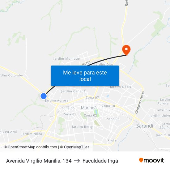 Avenida Virgílio Manília, 134 to Faculdade Ingá map