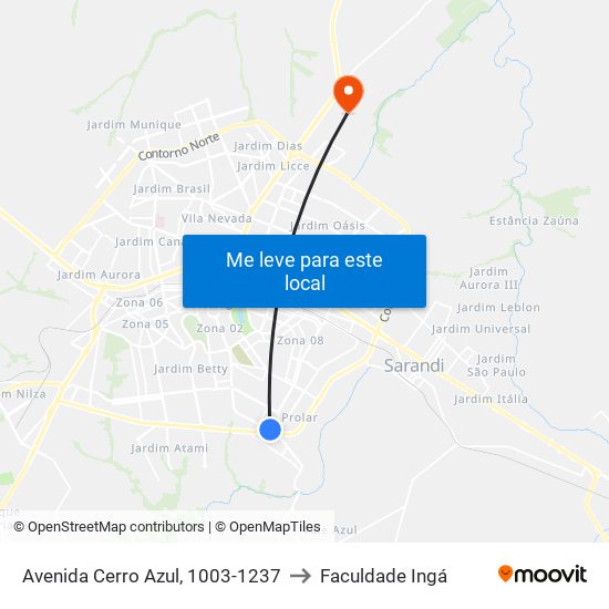 Avenida Cerro Azul, 1003-1237 to Faculdade Ingá map