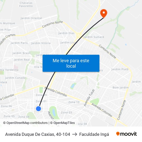 Avenida Duque De Caxias, 40-104 to Faculdade Ingá map