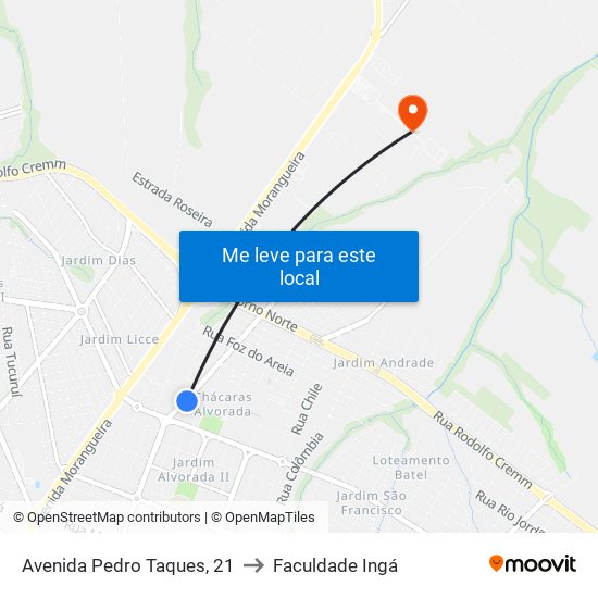 Avenida Pedro Taques, 21 to Faculdade Ingá map