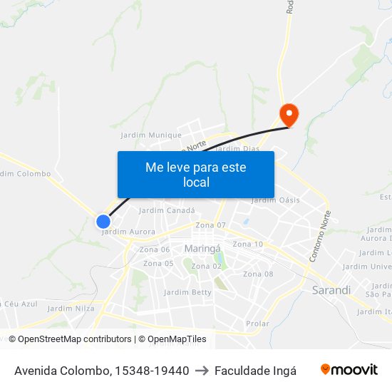 Avenida Colombo, 15348-19440 to Faculdade Ingá map