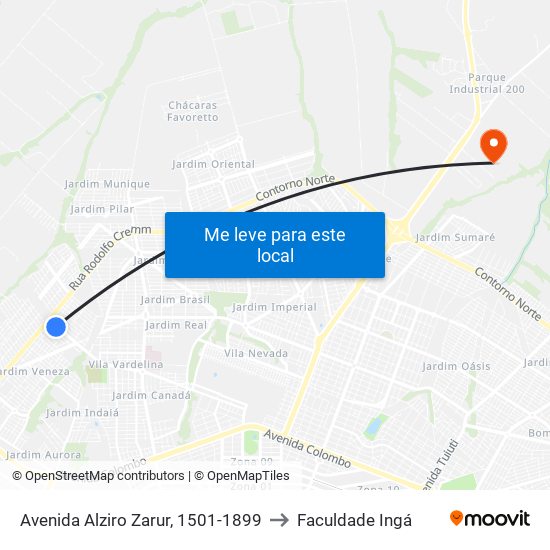 Avenida Alziro Zarur, 1501-1899 to Faculdade Ingá map