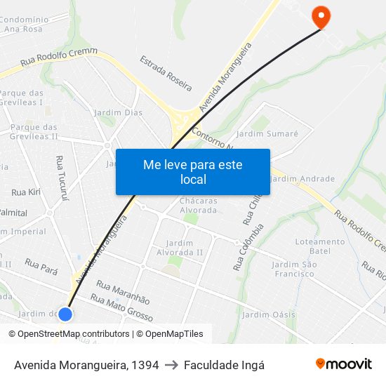 Avenida Morangueira, 1394 to Faculdade Ingá map