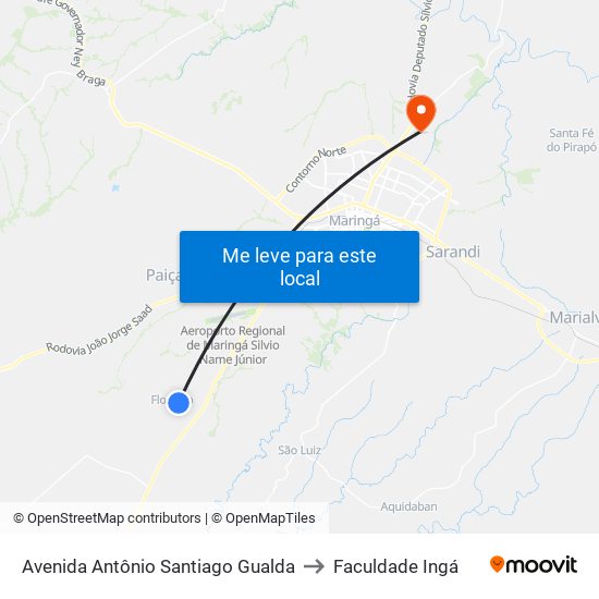 Avenida Antônio Santiago Gualda to Faculdade Ingá map