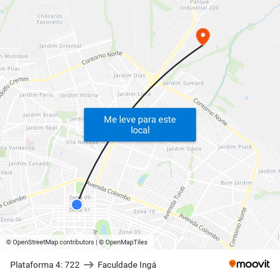 Plataforma 4: 722 to Faculdade Ingá map