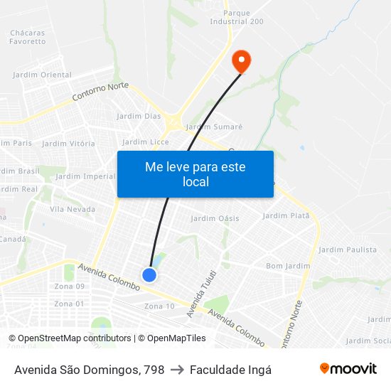 Avenida São Domingos, 798 to Faculdade Ingá map