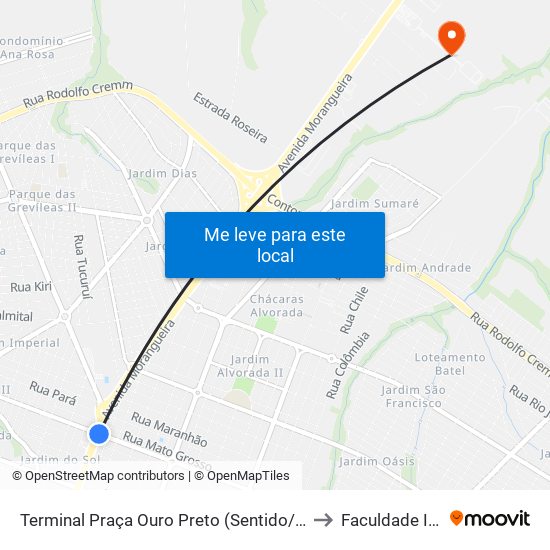 Terminal Praça Ouro Preto (Sentido/Bairro) to Faculdade Ingá map