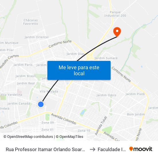 Rua Professor Itamar Orlando Soares, 357 to Faculdade Ingá map