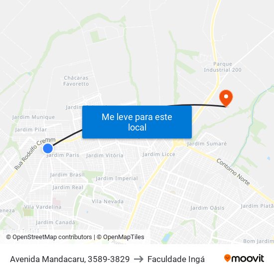 Avenida Mandacaru, 3589-3829 to Faculdade Ingá map