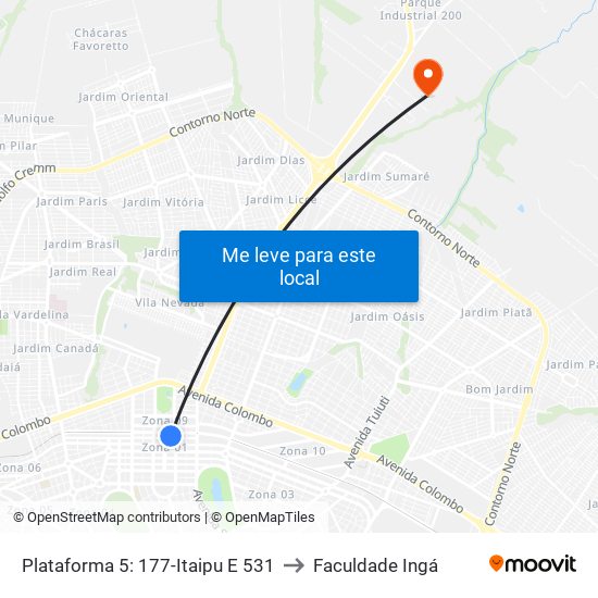 Plataforma 5: 177-Itaipu E 531 to Faculdade Ingá map