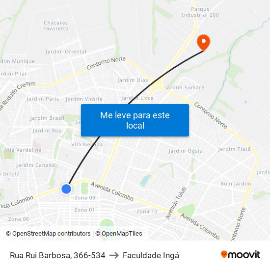 Rua Rui Barbosa, 366-534 to Faculdade Ingá map