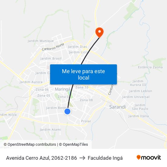 Avenida Cerro Azul, 2062-2186 to Faculdade Ingá map