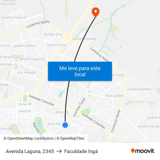 Avenida Laguna, 2345 to Faculdade Ingá map