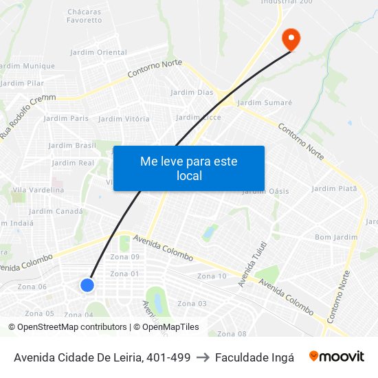 Avenida Cidade De Leiria, 401-499 to Faculdade Ingá map