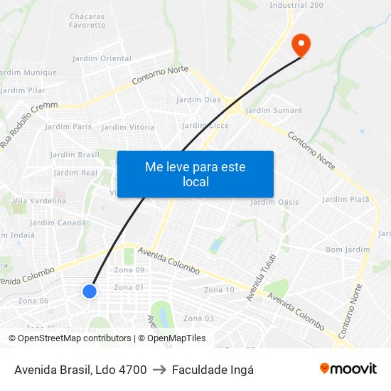 Avenida Brasil,  Ldo 4700 to Faculdade Ingá map